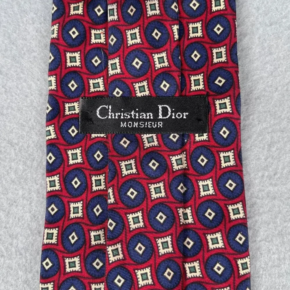 Christian Dior MONSIEUR Tie Silk Red Blue Abstract Geometric Men's